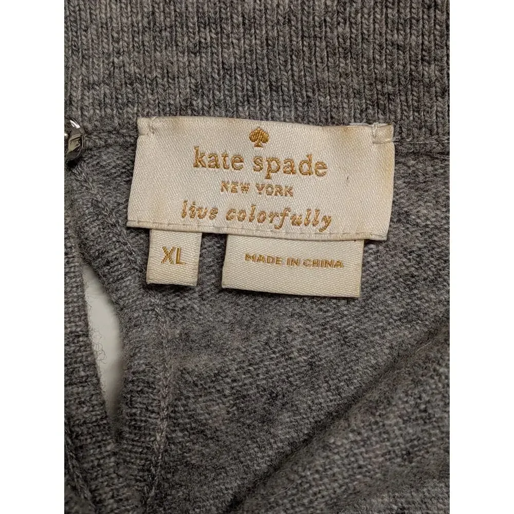Kate Spade Wool Cashmere Gray Embellished Collar Sweater Keyhole Bow Back Sz XL
